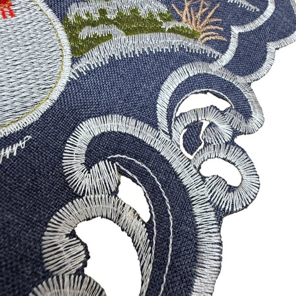 Christmas Tablecloth Holiday Snowmen Blue 32" Square Topper Embroidered - Picture 9 of 9